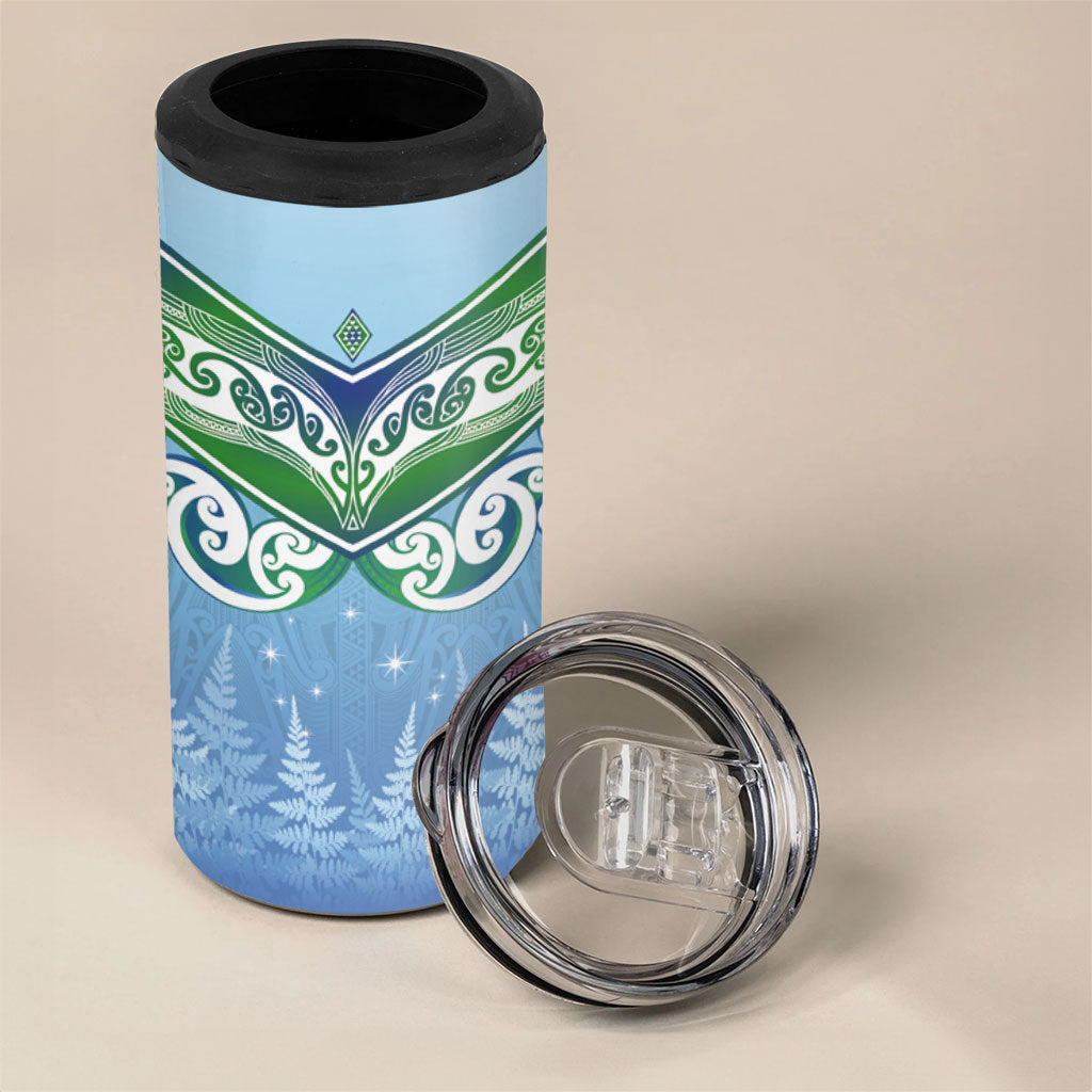 Aotearoa New Zealand New Year 4 in 1 Can Cooler Tumbler Maori Motifs with Silver Fern and Matariki Stars LT03 - Polynesian Pride
