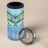 Aotearoa New Zealand New Year 4 in 1 Can Cooler Tumbler Maori Motifs with Silver Fern and Matariki Stars LT03 - Polynesian Pride