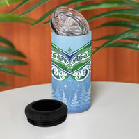 Aotearoa New Zealand New Year 4 in 1 Can Cooler Tumbler Maori Motifs with Silver Fern and Matariki Stars LT03 - Polynesian Pride