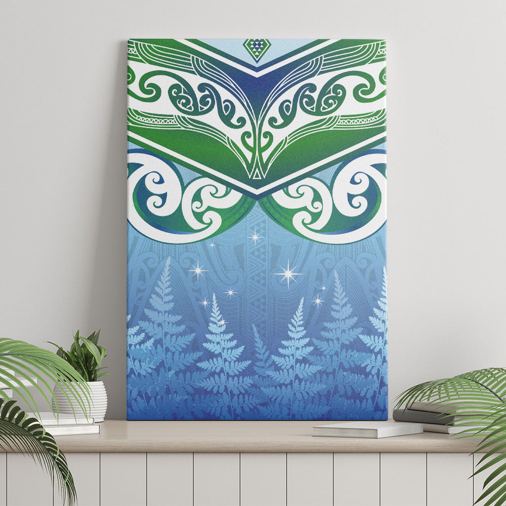 Aotearoa New Zealand New Year Canvas Wall Art Maori Motifs with Silver Fern and Matariki Stars LT03 - Polynesian Pride