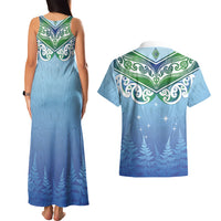 Aotearoa New Zealand New Year Couples Matching Tank Maxi Dress and Hawaiian Shirt Maori Motifs with Silver Fern and Matariki Stars LT03 - Polynesian Pride