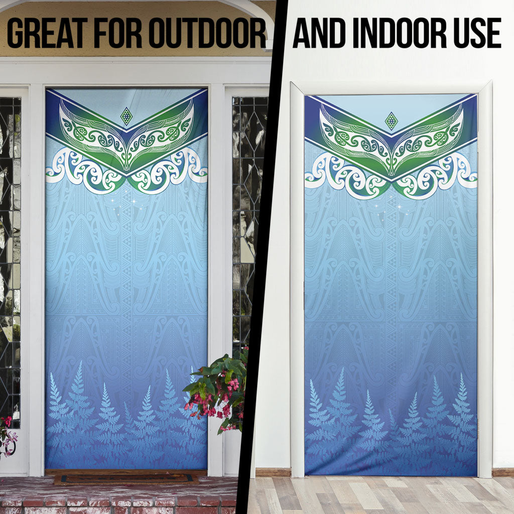 Aotearoa New Zealand New Year Door Cover Maori Motifs with Silver Fern and Matariki Stars LT03 - Polynesian Pride