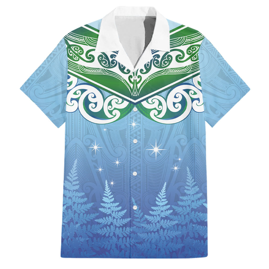 Aotearoa New Zealand New Year Family Matching Mermaid Dress and Hawaiian Shirt Maori Motifs with Silver Fern and Matariki Stars LT03 Dad's Shirt - Short Sleeve Multicolor - Polynesian Pride