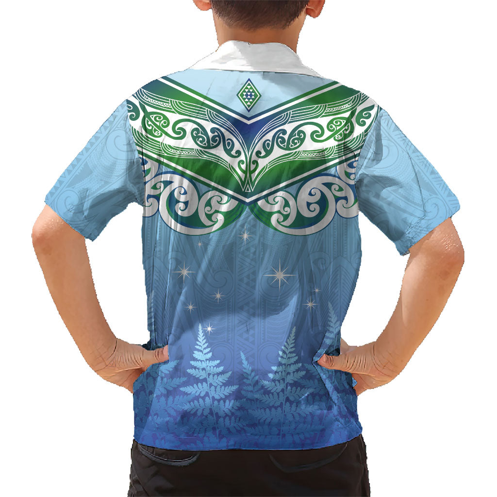 Aotearoa New Zealand New Year Family Matching Off Shoulder Maxi Dress and Hawaiian Shirt Maori Motifs with Silver Fern and Matariki Stars LT03 - Polynesian Pride