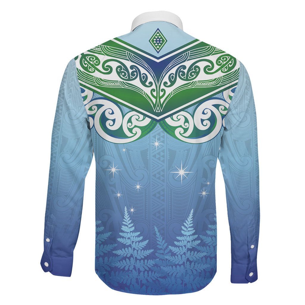 Aotearoa New Zealand New Year Family Matching Off Shoulder Short Dress and Hawaiian Shirt Maori Motifs with Silver Fern and Matariki Stars LT03 - Polynesian Pride