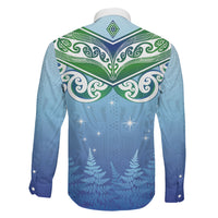 Aotearoa New Zealand New Year Family Matching Off Shoulder Short Dress and Hawaiian Shirt Maori Motifs with Silver Fern and Matariki Stars LT03 - Polynesian Pride
