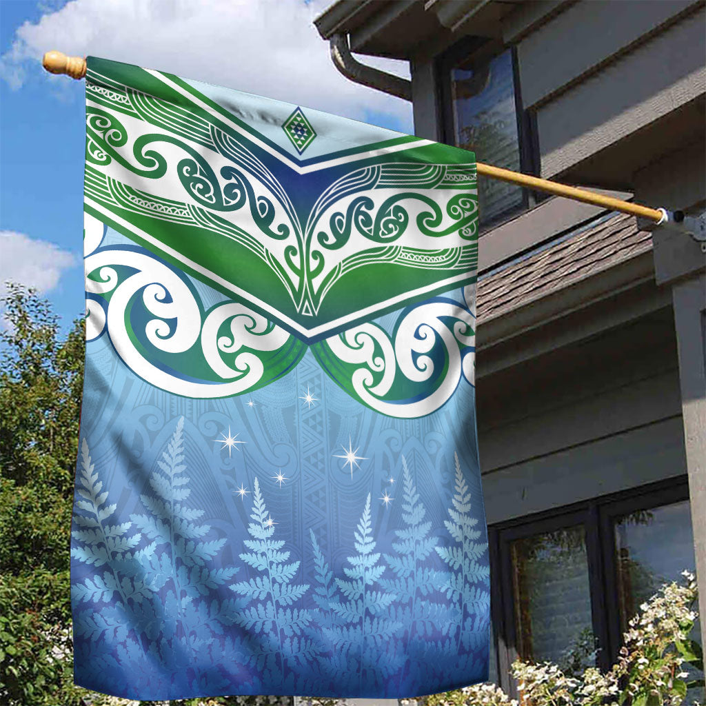 Aotearoa New Zealand New Year Garden Flag Maori Motifs with Silver Fern and Matariki Stars LT03 - Polynesian Pride