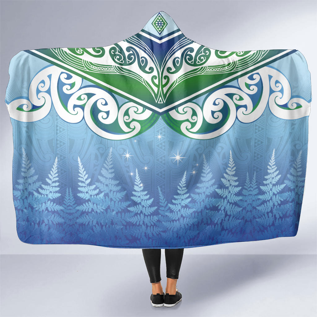 Aotearoa New Zealand New Year Hooded Blanket Maori Motifs with Silver Fern and Matariki Stars