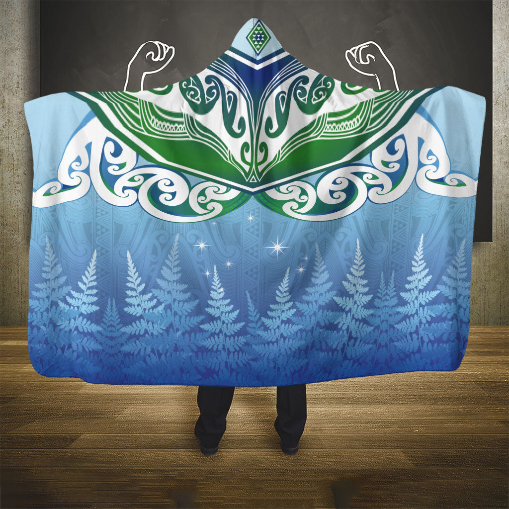 Aotearoa New Zealand New Year Hooded Blanket Maori Motifs with Silver Fern and Matariki Stars LT03 - Polynesian Pride