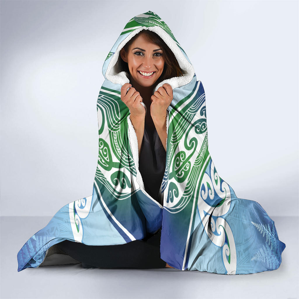 Aotearoa New Zealand New Year Hooded Blanket Maori Motifs with Silver Fern and Matariki Stars LT03 - Polynesian Pride