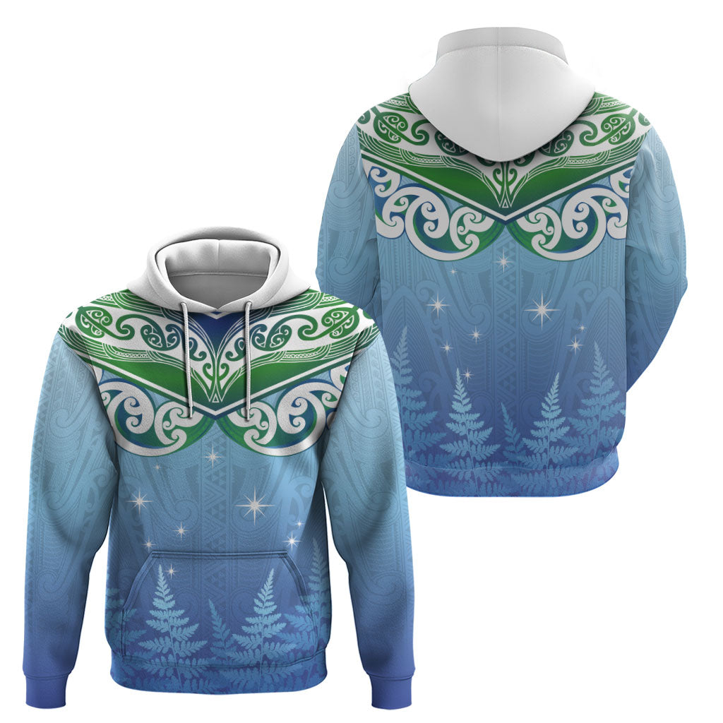 Aotearoa New Zealand New Year Hoodie Maori Motifs with Silver Fern and Matariki Stars LT03 - Polynesian Pride