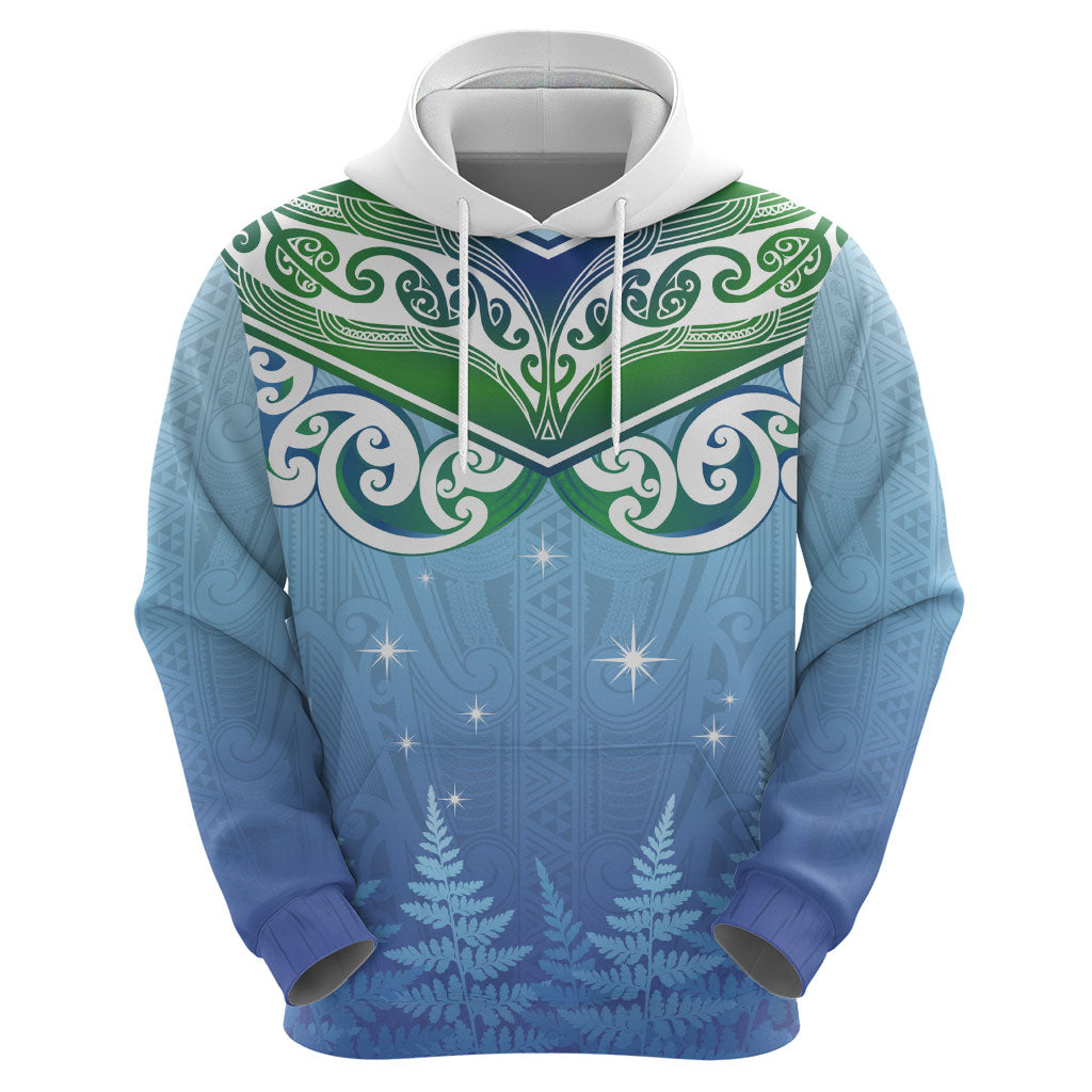 Aotearoa New Zealand New Year Hoodie Maori Motifs with Silver Fern and Matariki Stars LT03 - Polynesian Pride