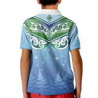 Aotearoa New Zealand New Year Kid Polo Shirt Maori Motifs with Silver Fern and Matariki Stars LT03 - Polynesian Pride