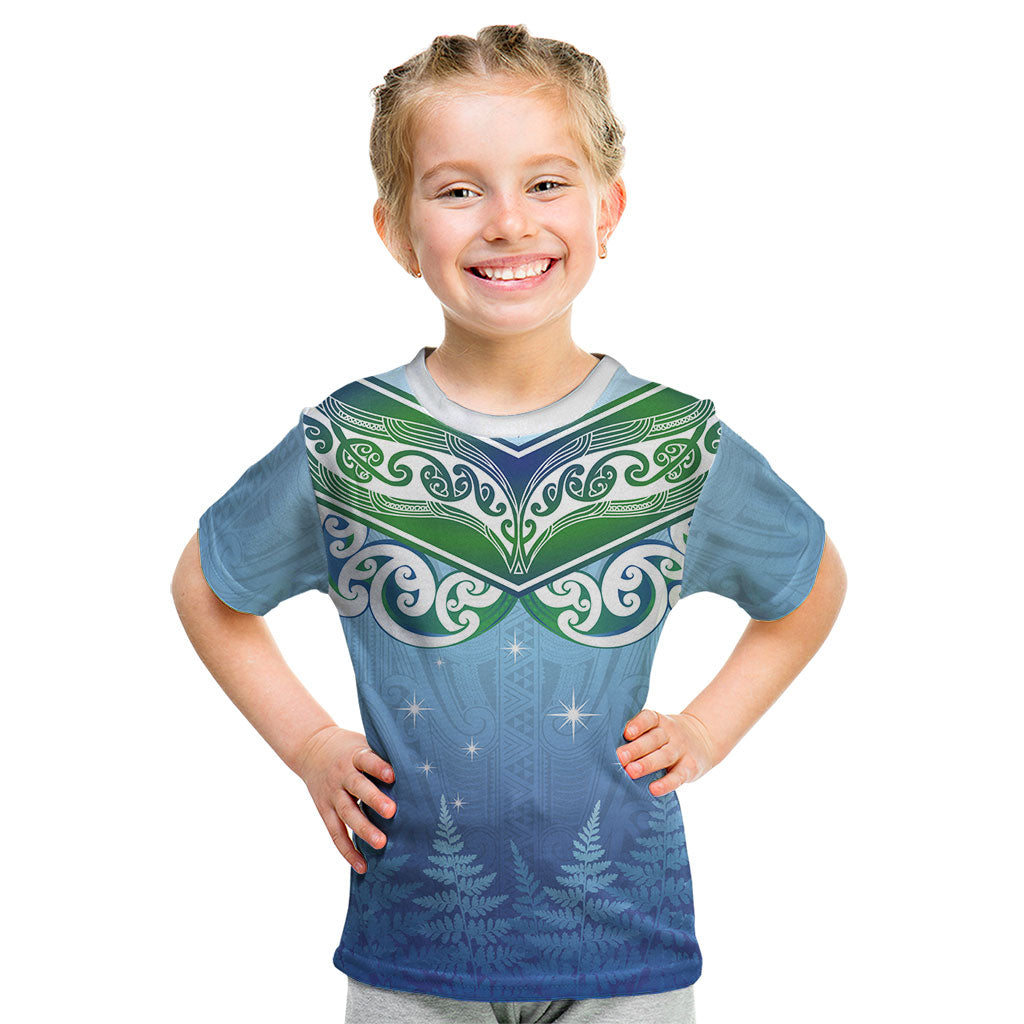 Aotearoa New Zealand New Year Kid T Shirt Maori Motifs with Silver Fern and Matariki Stars LT03 Multicolor - Polynesian Pride