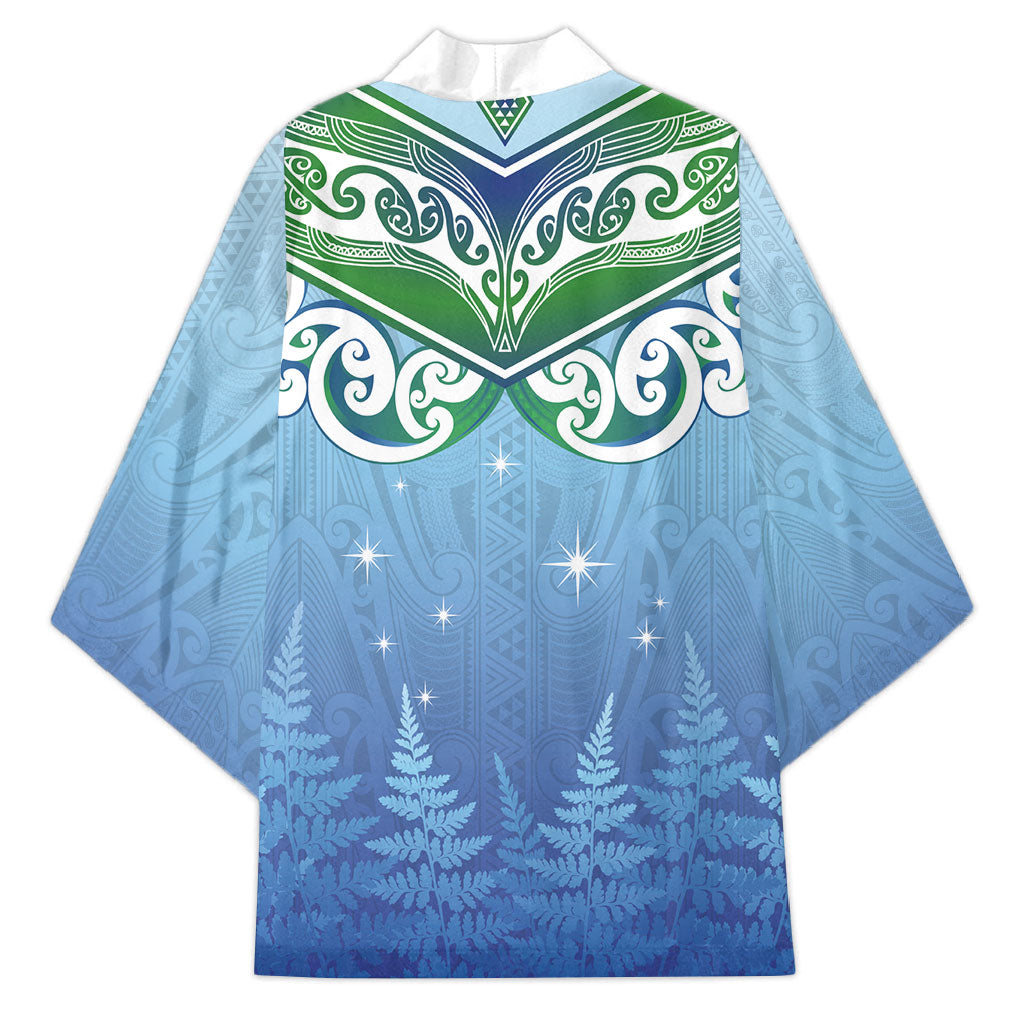 Aotearoa New Zealand New Year Kimono Maori Motifs with Silver Fern and Matariki Stars