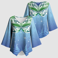 Aotearoa New Zealand New Year Kimono Sleeve Blouse Maori Motifs with Silver Fern and Matariki Stars LT03 - Polynesian Pride