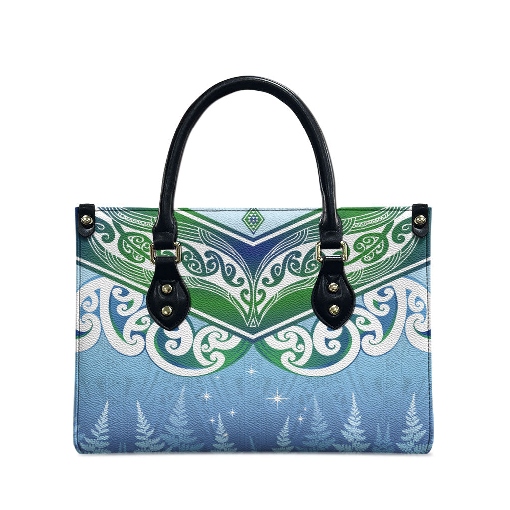 Aotearoa New Zealand New Year Leather Bag Maori Motifs with Silver Fern and Matariki Stars LT03 - Polynesian Pride