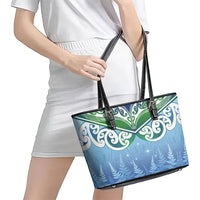 Aotearoa New Zealand New Year Leather Tote Bag Maori Motifs with Silver Fern and Matariki Stars LT03 - Polynesian Pride