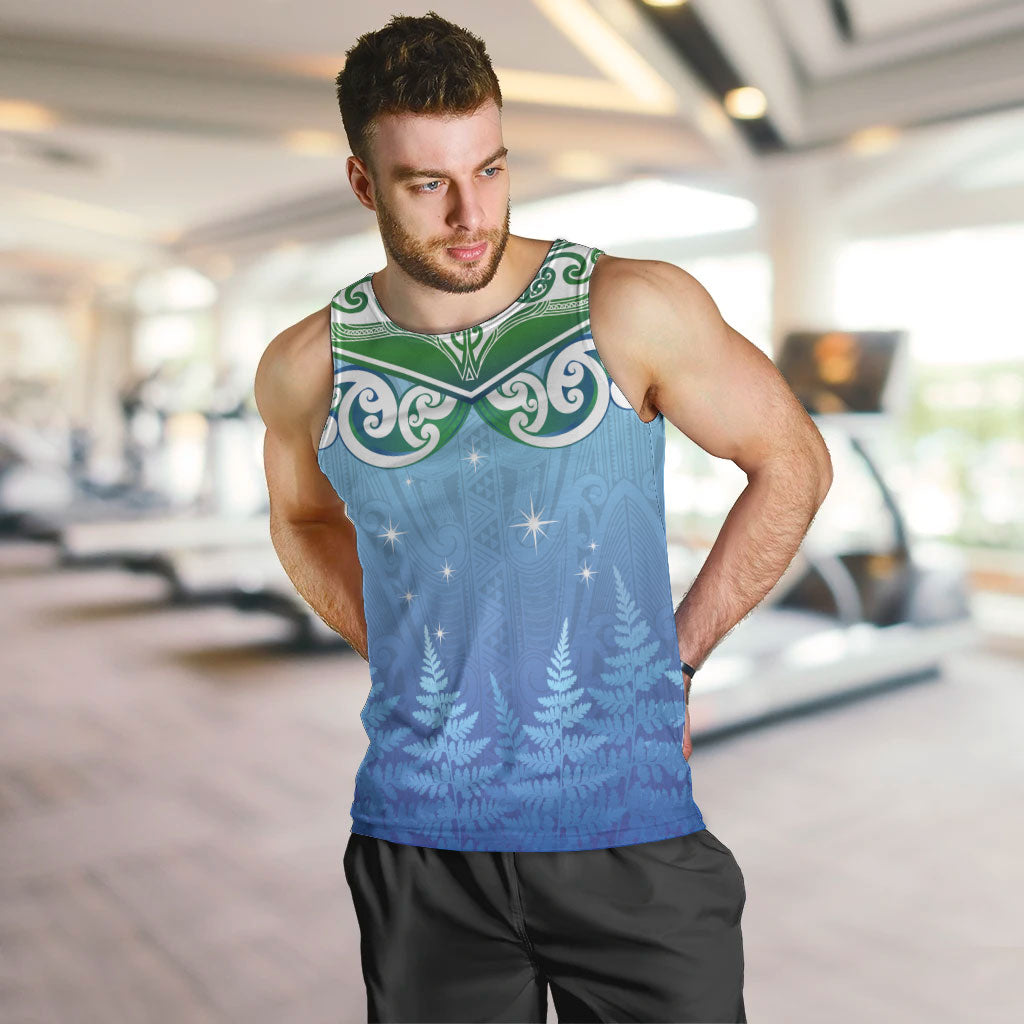 Aotearoa New Zealand New Year Men Tank Top Maori Motifs with Silver Fern and Matariki Stars LT03 Multicolor - Polynesian Pride