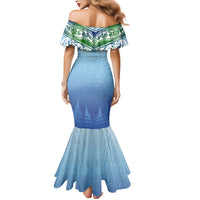 Aotearoa New Zealand New Year Mermaid Dress Maori Motifs with Silver Fern and Matariki Stars LT03 - Polynesian Pride