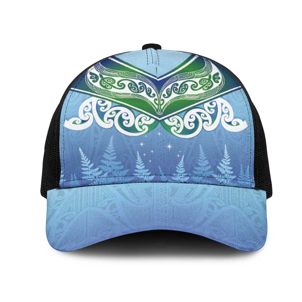 Aotearoa New Zealand New Year Mesh Trucker Cap Maori Motifs with Silver Fern and Matariki Stars LT03 One Size Black Multicolor - Polynesian Pride