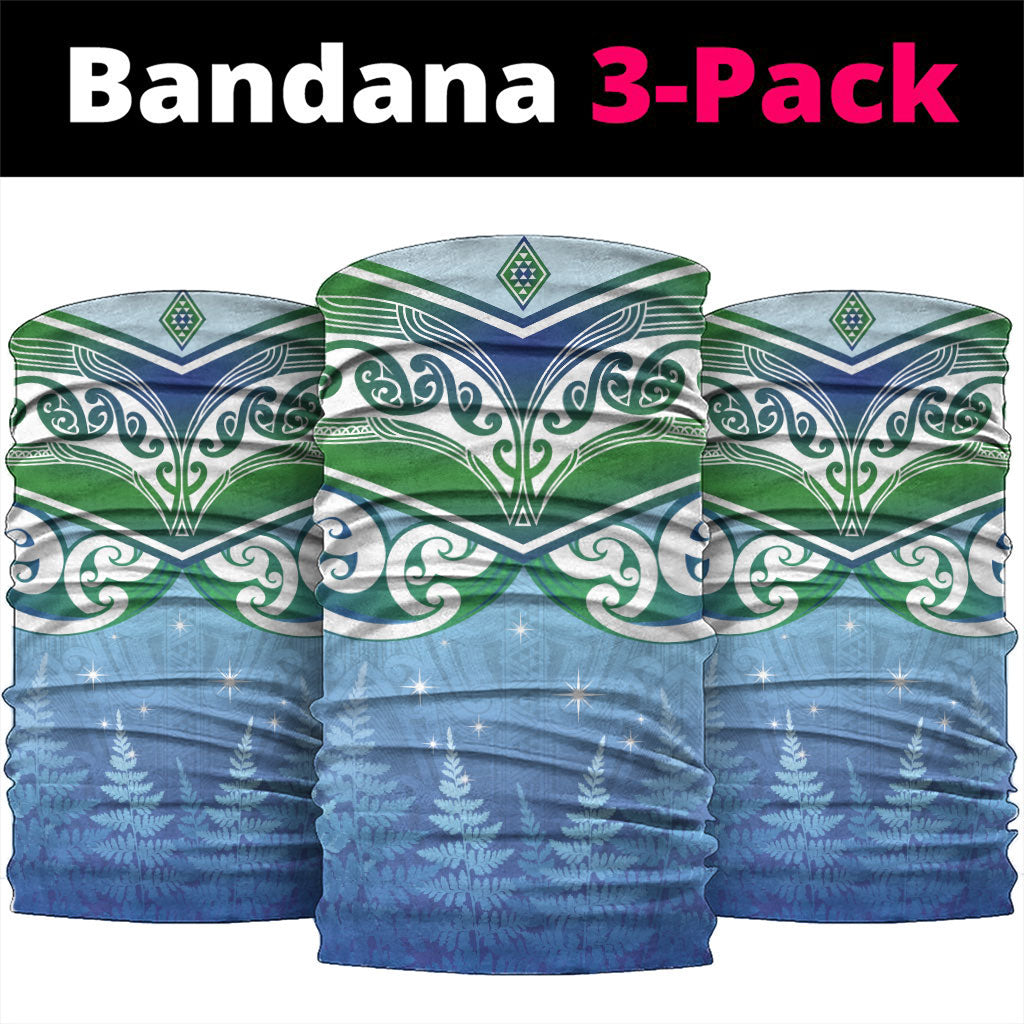 Aotearoa New Zealand New Year Neck Gaiter Maori Motifs with Silver Fern and Matariki Stars