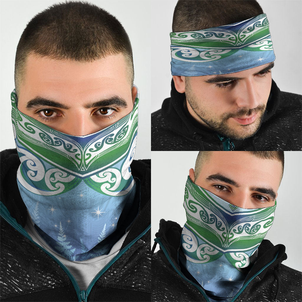 Aotearoa New Zealand New Year Neck Gaiter Maori Motifs with Silver Fern and Matariki Stars LT03 - Polynesian Pride