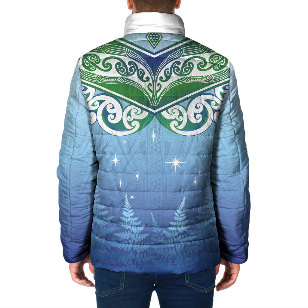 Aotearoa New Zealand New Year Padded Jacket Maori Motifs with Silver Fern and Matariki Stars LT03 - Polynesian Pride