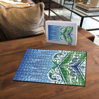 Aotearoa New Zealand New Year Puzzle Maori Motifs with Silver Fern and Matariki Stars LT03 - Polynesian Pride