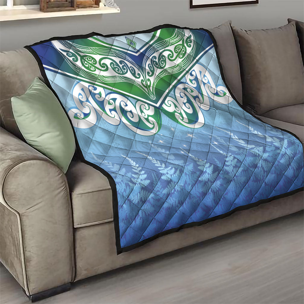 Aotearoa New Zealand New Year Quilt Maori Motifs with Silver Fern and Matariki Stars