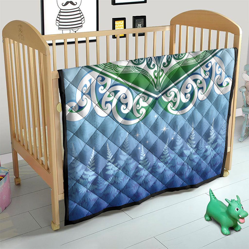 Aotearoa New Zealand New Year Quilt Maori Motifs with Silver Fern and Matariki Stars