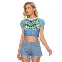 Aotearoa New Zealand New Year Raglan Cropped T Shirt Maori Motifs with Silver Fern and Matariki Stars LT03 Female Multicolor - Polynesian Pride