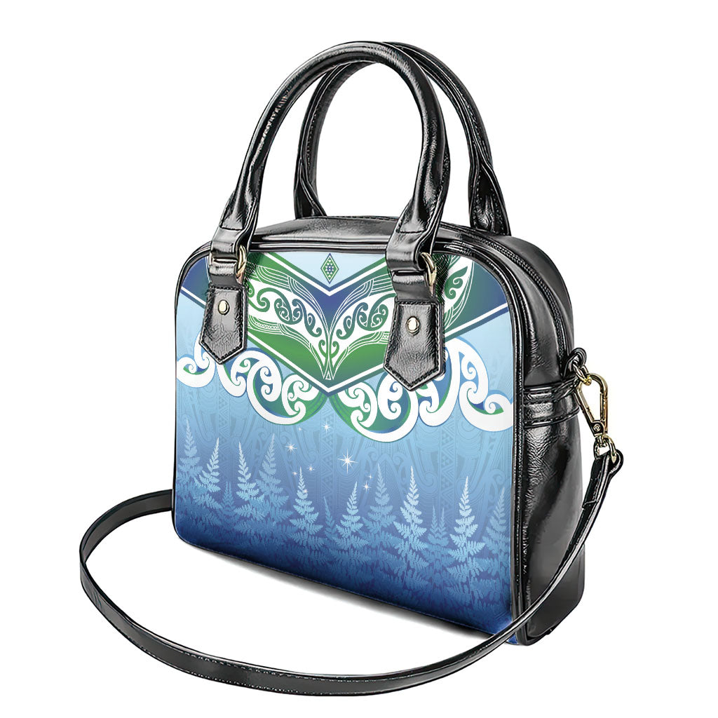 Aotearoa New Zealand New Year Shoulder Handbag Maori Motifs with Silver Fern and Matariki Stars