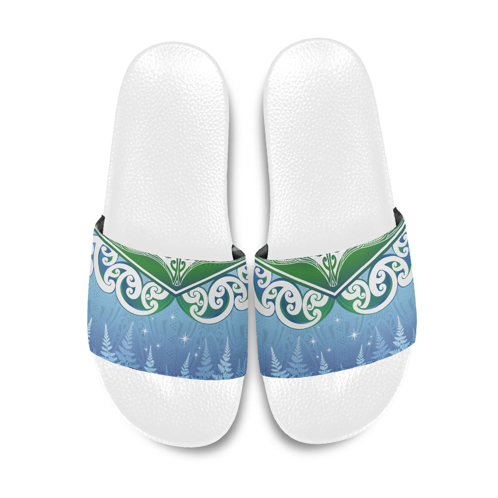 Aotearoa New Zealand New Year Slide Sandals Maori Motifs with Silver Fern and Matariki Stars LT03 Multicolor - Polynesian Pride