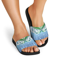 Aotearoa New Zealand New Year Slide Sandals Maori Motifs with Silver Fern and Matariki Stars LT03 - Polynesian Pride