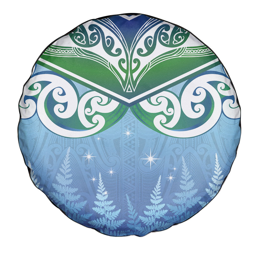 Aotearoa New Zealand New Year Spare Tire Cover Maori Motifs with Silver Fern and Matariki Stars LT03 - Polynesian Pride