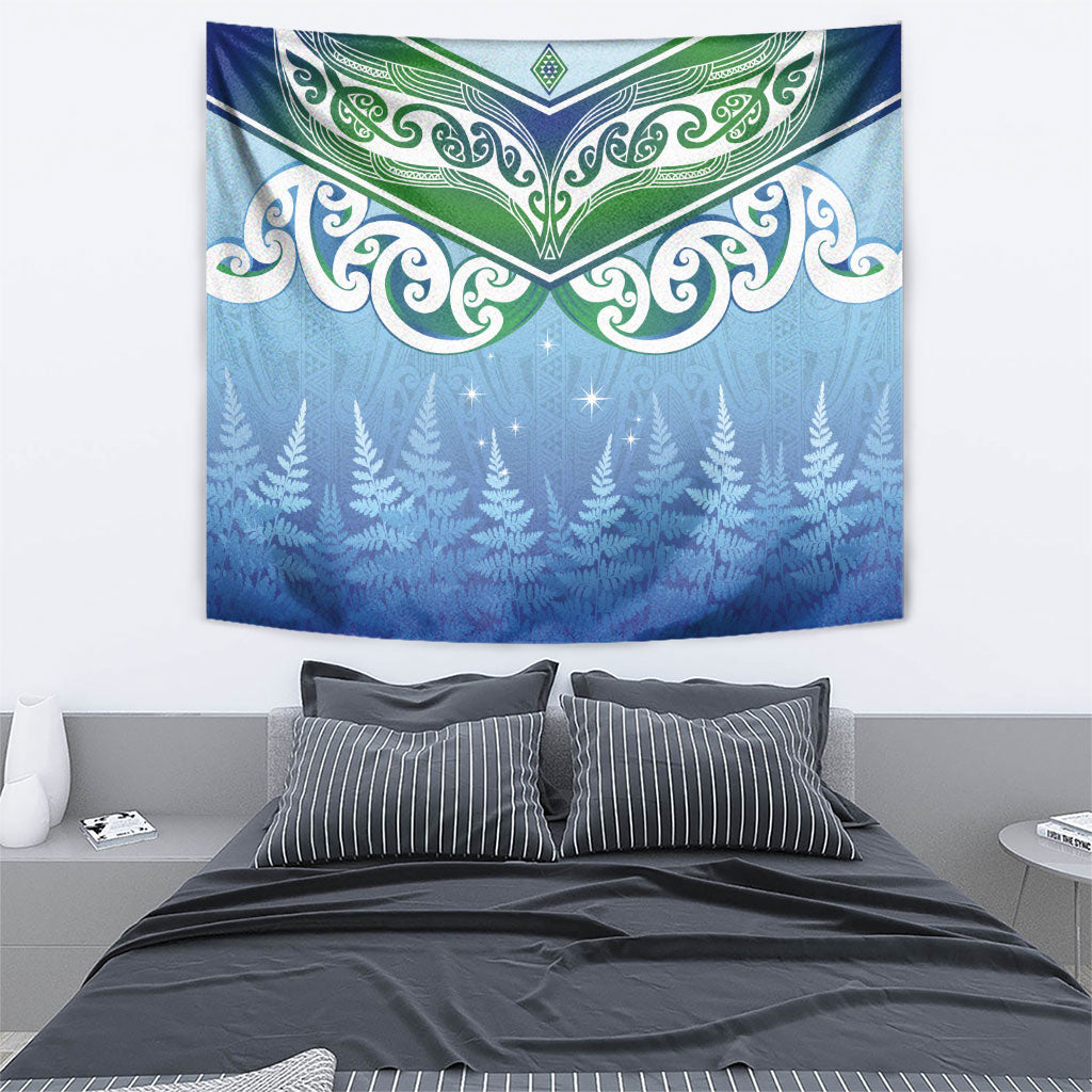 Aotearoa New Zealand New Year Tapestry Maori Motifs with Silver Fern and Matariki Stars LT03 - Polynesian Pride
