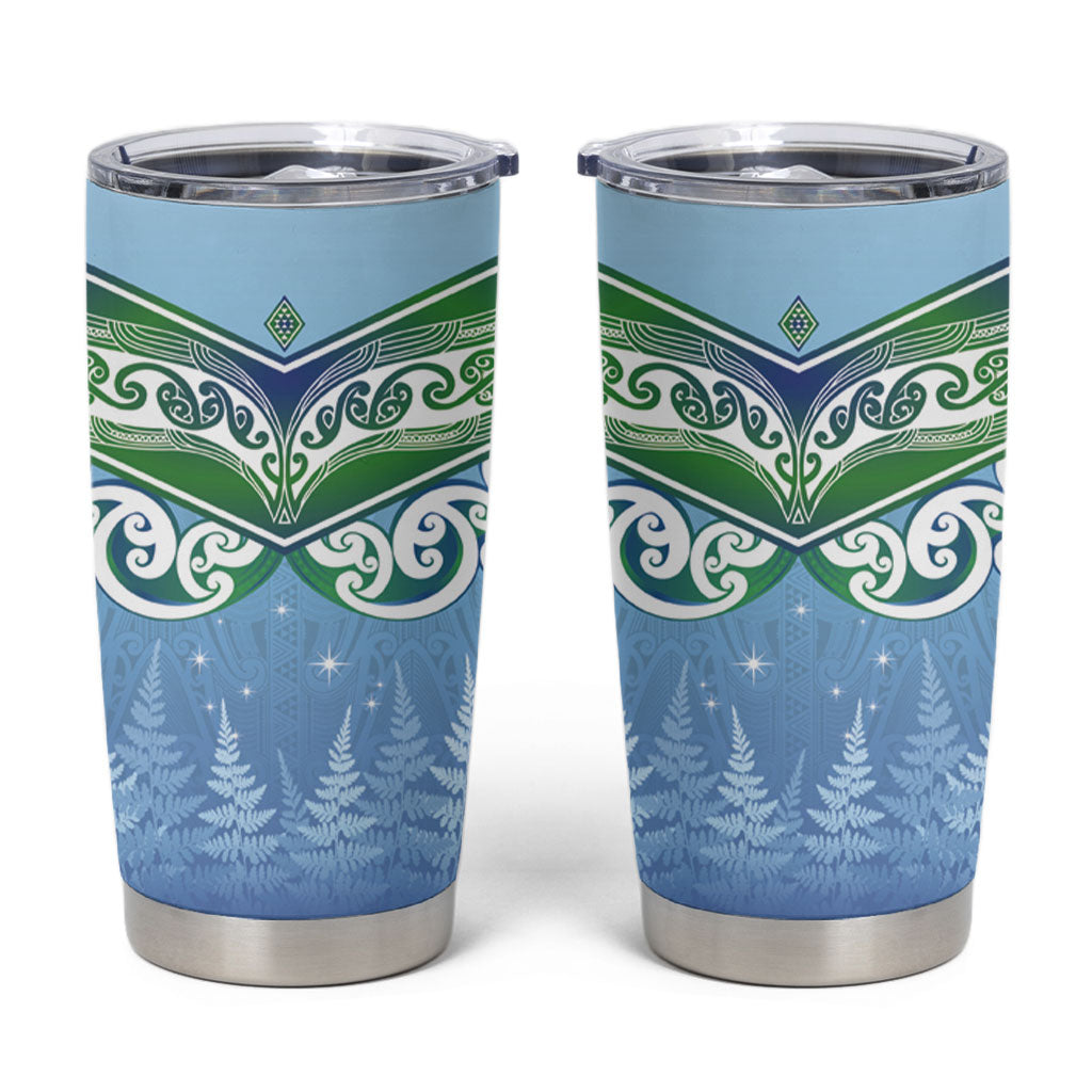 Aotearoa New Zealand New Year Tumbler Cup Maori Motifs with Silver Fern and Matariki Stars LT03 Multicolor - Polynesian Pride
