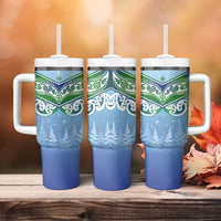Aotearoa New Zealand New Year Tumbler With Handle Maori Motifs with Silver Fern and Matariki Stars LT03 - Polynesian Pride