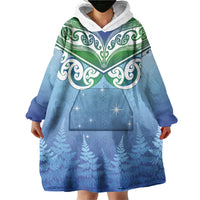 Aotearoa New Zealand New Year Wearable Blanket Hoodie Maori Motifs with Silver Fern and Matariki Stars LT03 - Polynesian Pride