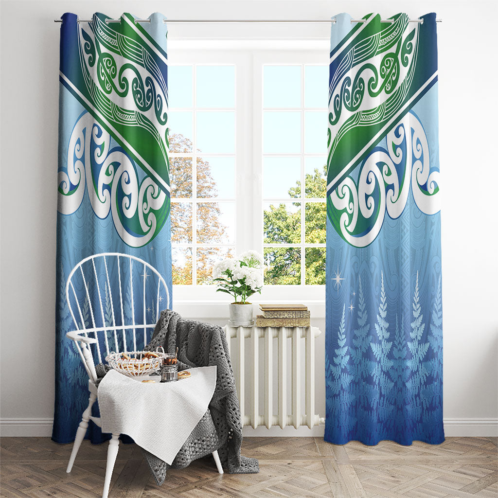 Aotearoa New Zealand New Year Window Curtain Maori Motifs with Silver Fern and Matariki Stars LT03 - Polynesian Pride