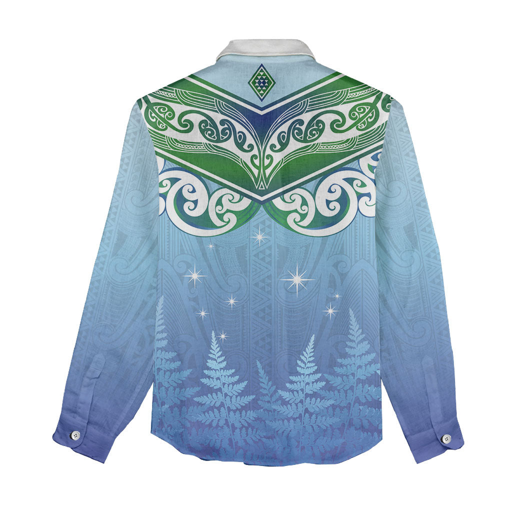 Aotearoa New Zealand New Year Women Casual Shirt Maori Motifs with Silver Fern and Matariki Stars LT03 - Polynesian Pride