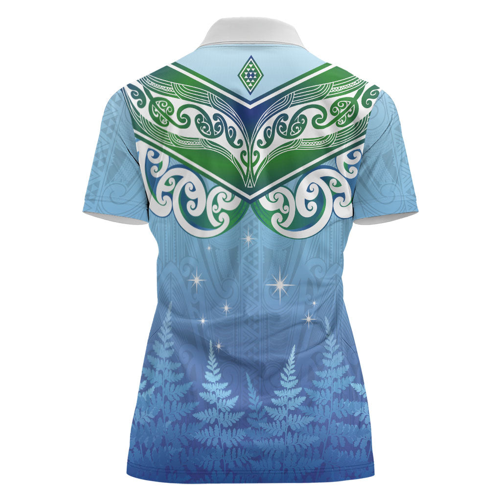Aotearoa New Zealand New Year Women Polo Shirt Maori Motifs with Silver Fern and Matariki Stars LT03 - Polynesian Pride