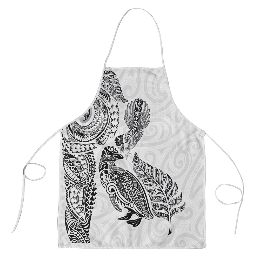Aotearoa Moko Tribal Tattoo Apron New Zealand Maori Penguin and Fantail White Color LT03 White - Polynesian Pride