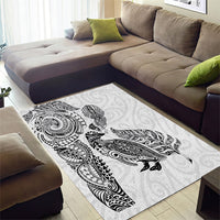 Aotearoa Moko Tribal Tattoo Area Rug New Zealand Maori Penguin and Fantail White Color LT03 - Polynesian Pride
