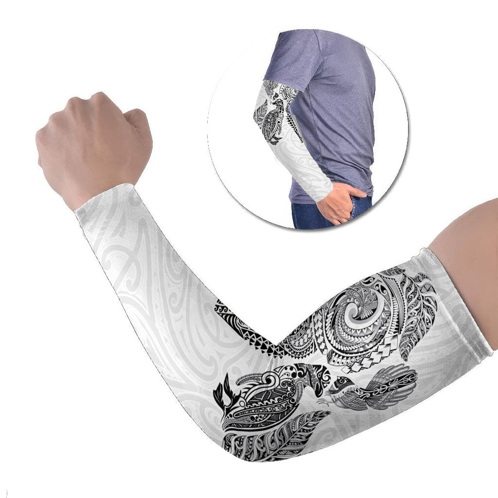 Aotearoa Moko Tribal Tattoo Arm Sleeves New Zealand Maori Penguin and Fantail White Color LT03 Set of 2 White - Polynesian Pride