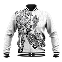 Aotearoa Moko Tribal Tattoo Baseball Jacket New Zealand Maori Penguin and Fantail White Color LT03 Unisex White - Polynesian Pride