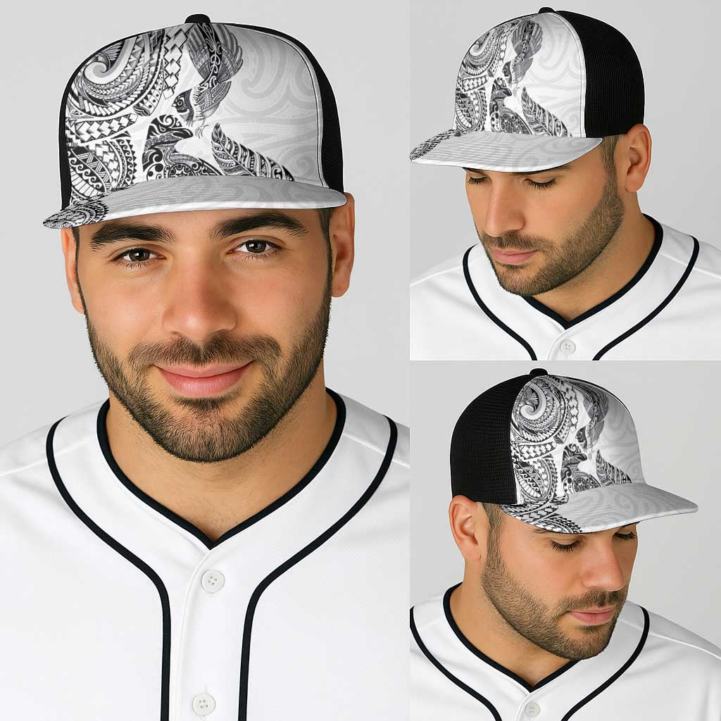 Aotearoa Moko Tribal Tattoo Baseball Net Cap New Zealand Maori Penguin and Fantail White Color LT03 - Polynesian Pride