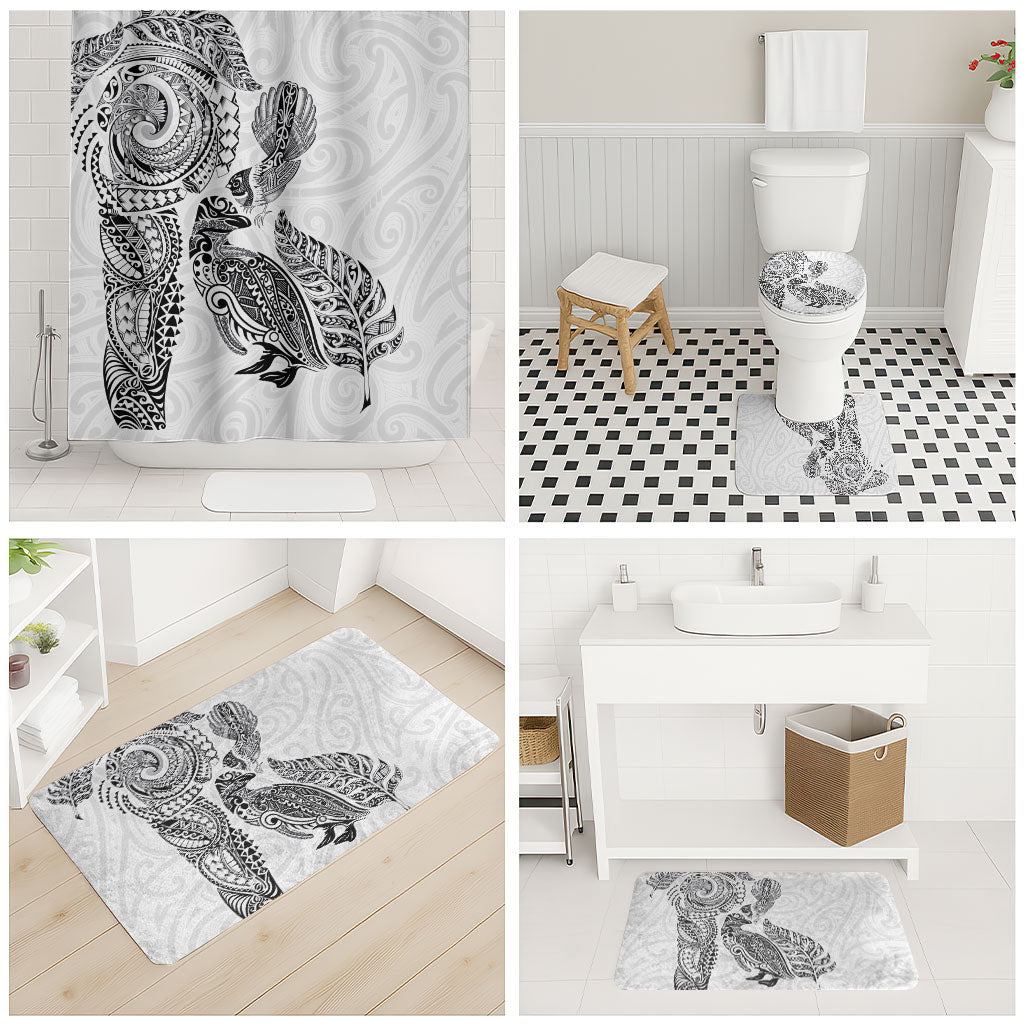 Aotearoa Moko Tribal Tattoo Bathroom Set New Zealand Maori Penguin and Fantail White Color