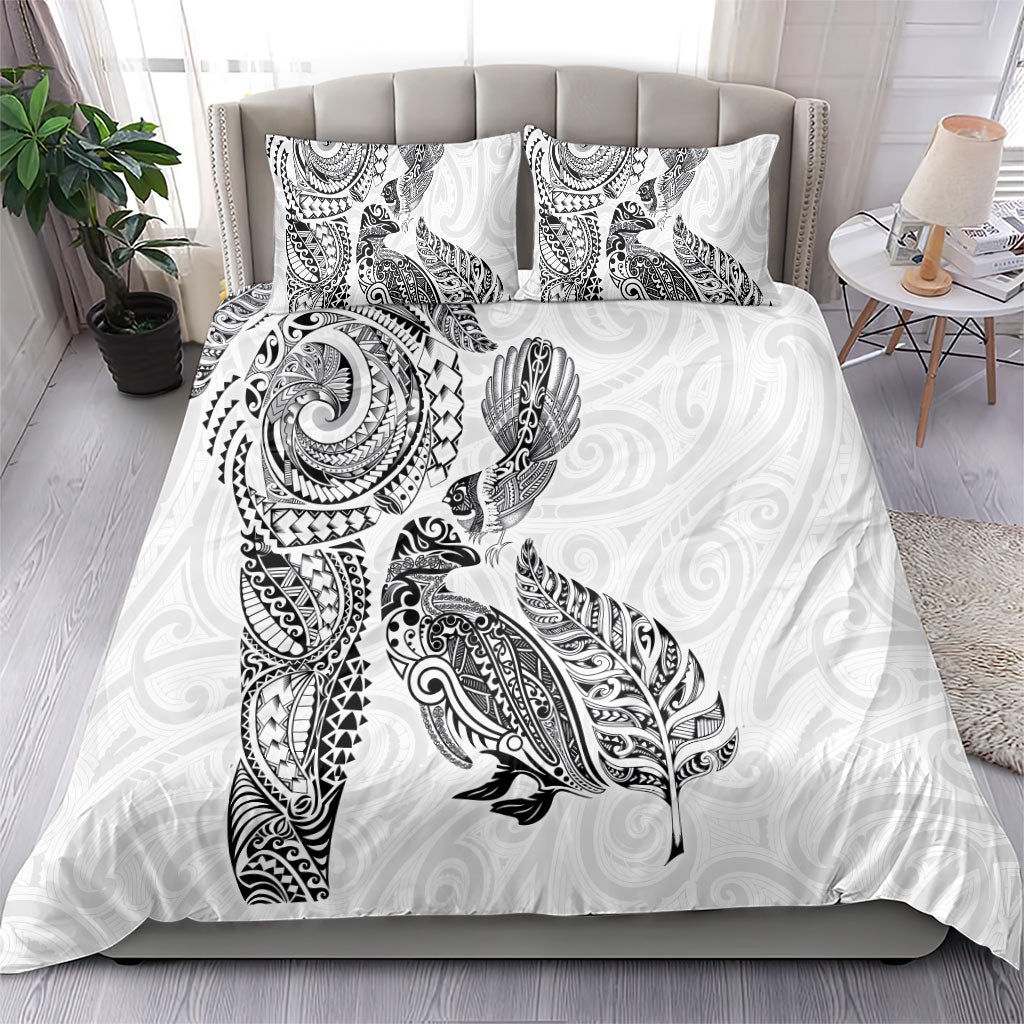 Aotearoa Moko Tribal Tattoo Bedding Set New Zealand Maori Penguin and Fantail White Color LT03 - Polynesian Pride